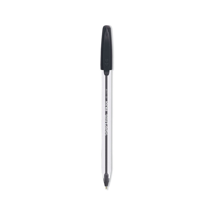 Paper Mate InkJoy 50ST Ballpoint Pen, Stick, Medium 1 mm, Black Ink, Clear Barrel, Dozen