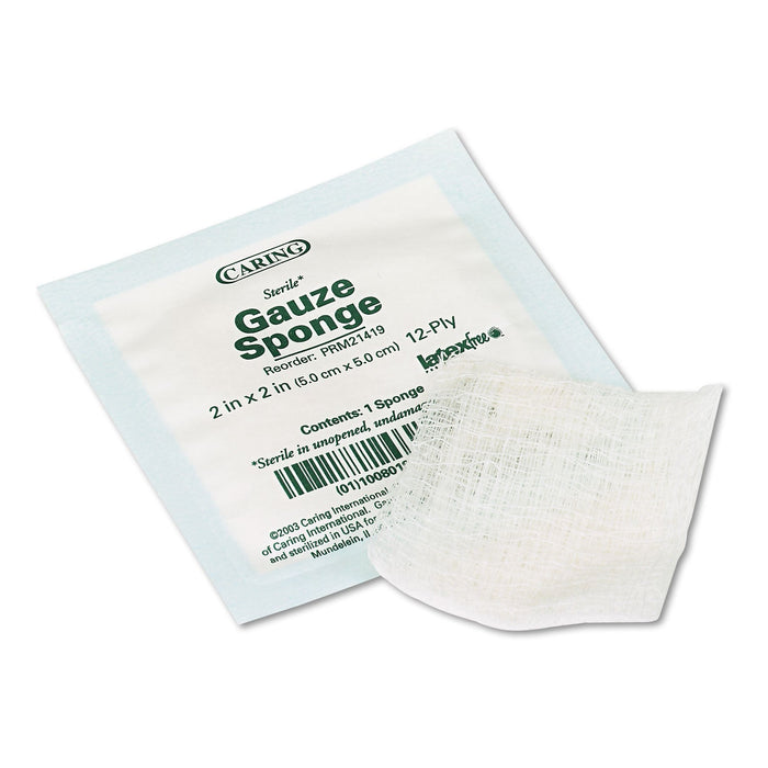 Medline Caring Woven Gauze Sponges, Sterile, 12-Ply, 2 x 2, 2,400/Carton