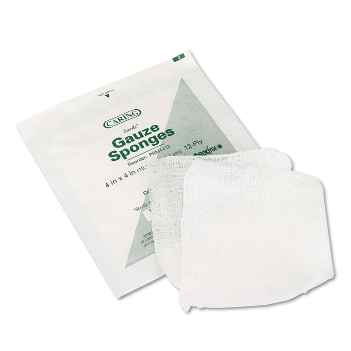 Medline Caring Woven Gauze Sponges, Sterile, 12-Ply, 4 x 4, 1,200/Carton