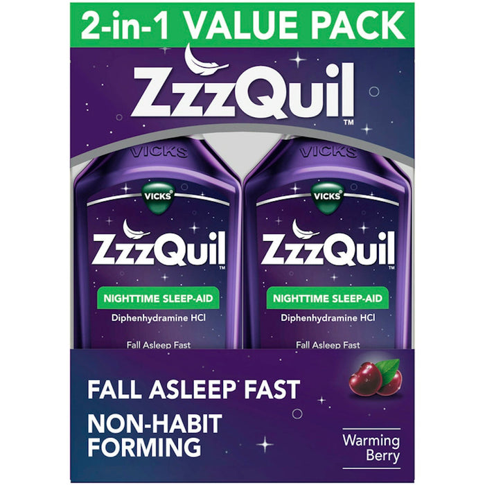 ZzzQuil ZzzQuil Nighttime Warming Berry Sleep- Aid 2-12 Fl Oz Bottles by Pasteur Pharmacy