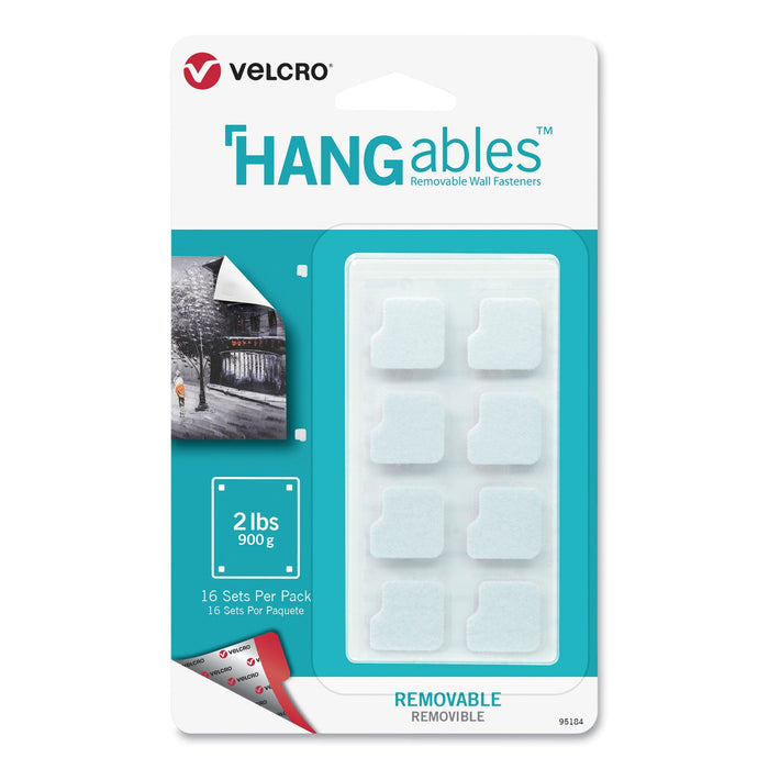 VELCRO HANGables Removable Wall Fasteners, 0.75" x 0.75", White, 16/Pack