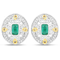 0.69 Carat Genuine Zambian Emerald and White Diamond .925 Sterling Silver Earrings by Bids.com