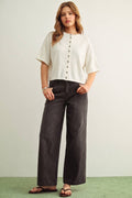 BUTTON DOWN ROUND NECK HALF SLEEVE TOP: WHITE by Boutique 23