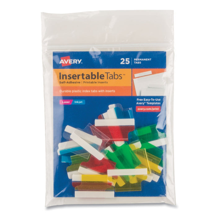 Avery Insertable Index Tabs with Printable Inserts, 1/5-Cut, Assorted Colors, 1" Wide, 25/Pack