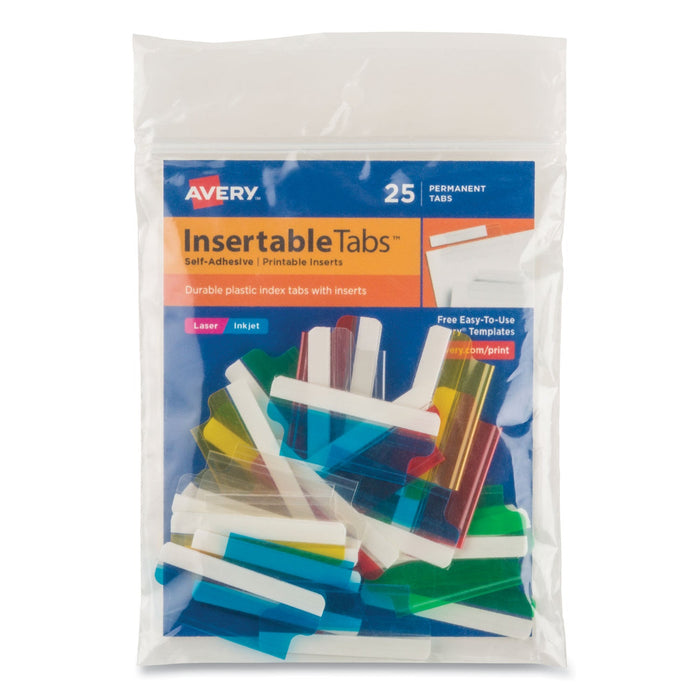 Avery Insertable Index Tabs with Printable Inserts, 1/5-Cut, Assorted Colors, 1.5" Wide, 25/Pack