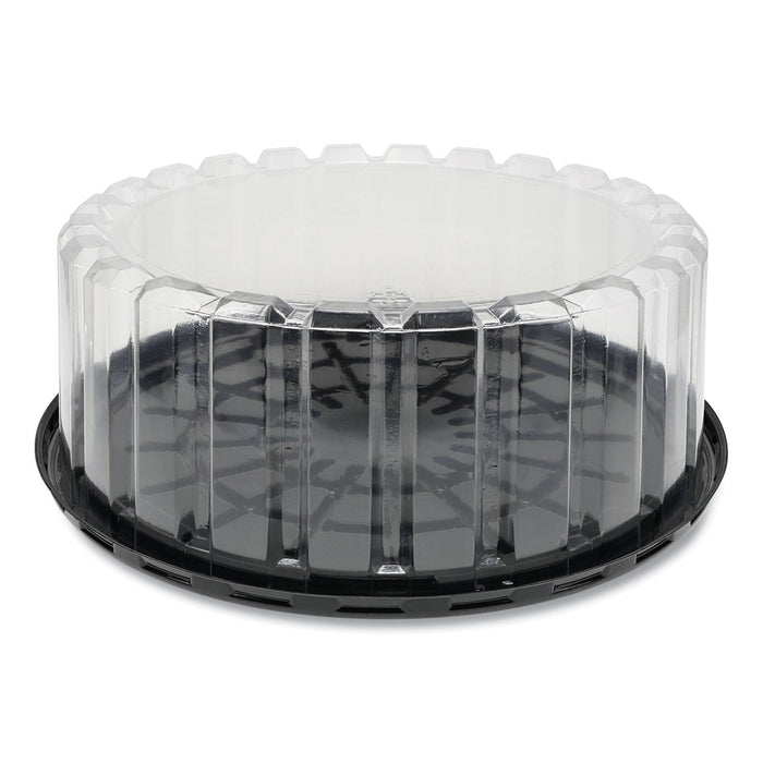 Pactiv Evergreen Plastic Cake Container, Shallow 9" Cake Container, 9" Diameter x 3.38"h, Clear/Black, 90/Carton
