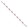 Oval Red Ruby & Diamond Prong 14K White Gold Wave Link Bracelet by Fine Color Jewels