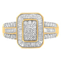 10K Yellow Gold Round and Baguette-Cut Diamond Cluster Ring (1.0 Cttw, I-J Color, SI1-SI2 Clarity) - Size 7 by Bids.com