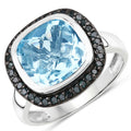 5.23 Carat Genuine Swiss Blue Topaz and Black Diamond .925 Sterling Silver Ring by Bids.com