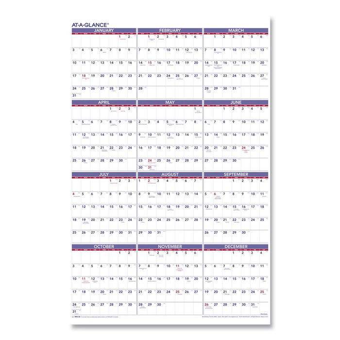 AT-A-GLANCE Yearly Wall Calendar, 24 x 36, White Sheets, 12-Month (Jan to Dec): 2023