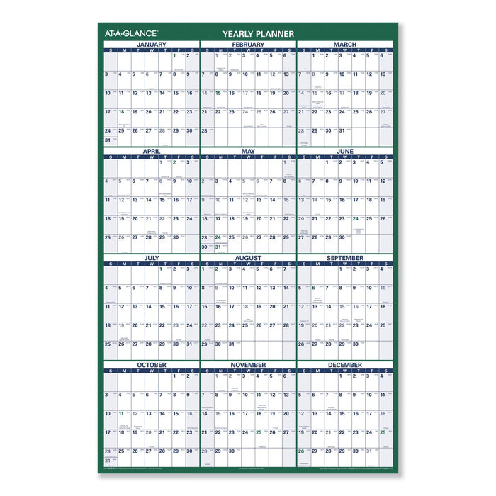AT-A-GLANCE Vertical Erasable Wall Planner, 32 x 48, White/Green Sheets, 12-Month (Jan to Dec): 2023