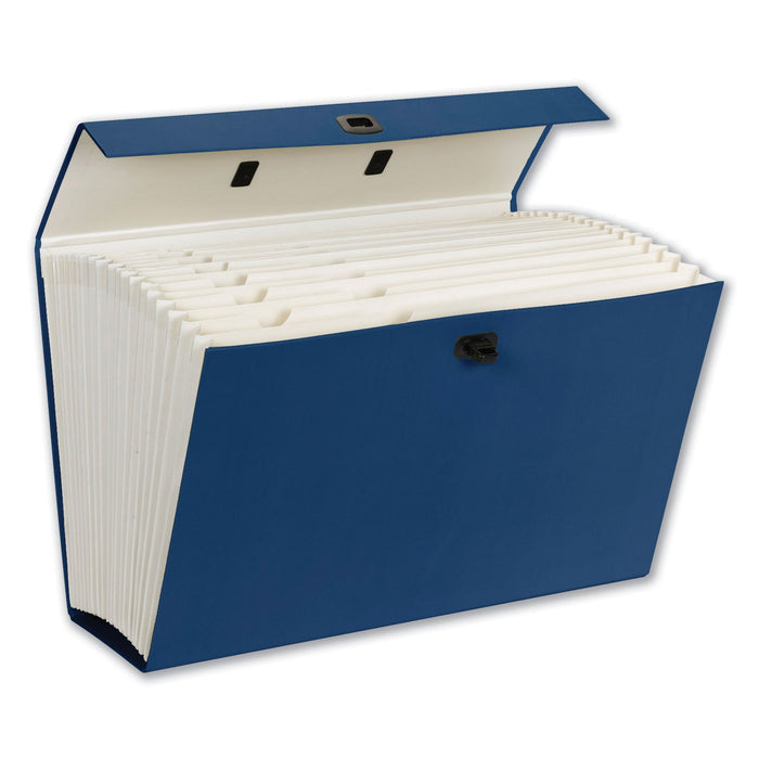 Smead Expanding File Box, 16.63" Expansion, 19 Sections, Twist-Lock Latch Closure, 2/5-Cut Tabs, Legal Size, Blue