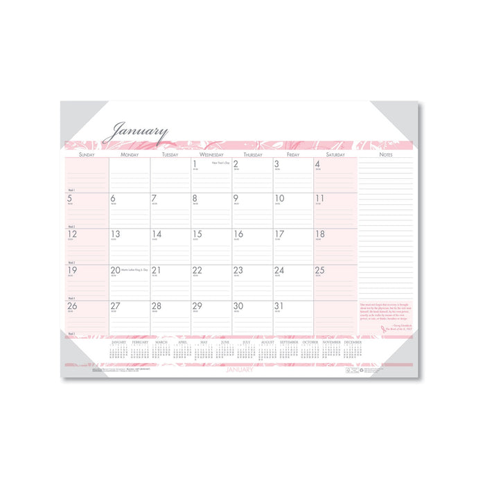 House of Doolittle Recycled Monthly Desk Pad Calendar, Breast Cancer Awareness Artwork, 22 x 17, Black Binding/Corners,12-Month (Jan-Dec): 2023