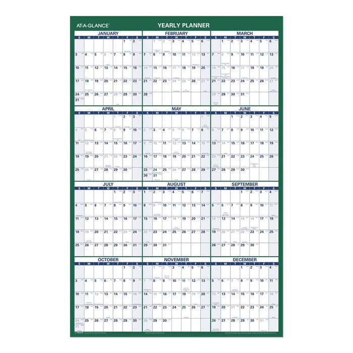 AT-A-GLANCE Vertical Erasable Wall Planner, 24 x 36, White/Green Sheets, 12-Month (Jan to Dec): 2023