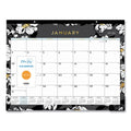 Blue Sky Baccara Dark Desk Pad, Baccara Dark Floral Artwork, 22 x 17, White/Black Sheets, Black Binding, Clear Corners, 2023