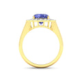2.69 Ct Oval Violet Tanzanite and White Diamond Prong 14k Gold Halo Statement Floral Ring by Fine Color Jewels
