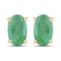 0.38 Ct Oval Green Zambian Emerald Prong 10K Gold Stud Earrings by Fine Color Jewels