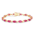Marquise Pink Ruby Prong 10K Yellow Gold Tennis Bracelet by Fine Color Jewels