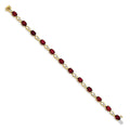 Oval Red Garnet & Diamond Prong 14K Yellow Gold Link Bracelet by Fine Color Jewels
