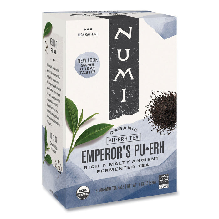Numi Organic Teas and Teasans, 0.125 oz, Emperor's Puerh, 16/Box