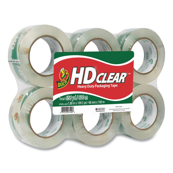 Duck Heavy-Duty Carton Packaging Tape, 3" Core, 1.88" x 109.3 yds, Clear, 6/Pack