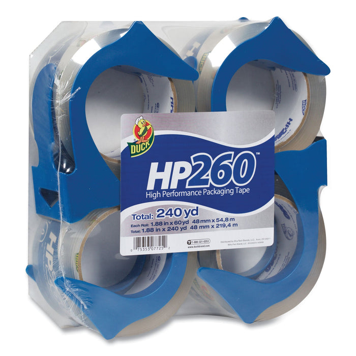 Duck HP260 Packaging Tape with Dispenser, 3" Core, 1.88" x 60 yds, Clear, 4/Pack