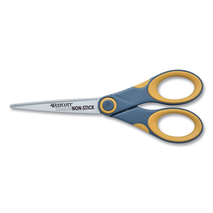 Westcott Non-Stick Titanium Bonded Scissors, 7" Long, 3" Cut Length, Gray/Yellow Straight Handle