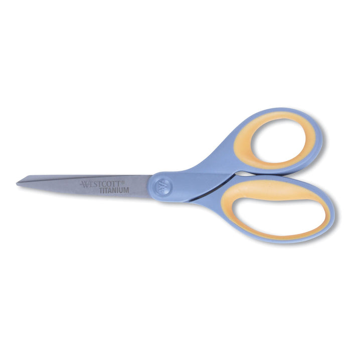 Westcott Titanium Bonded Scissors, 8" Long, 3.5" Cut Length, Gray/Yellow Straight Handle