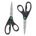 Westcott KleenEarth Scissors, 8" Long, 3.25" Cut Length, Black Straight Handles, 2/Pack