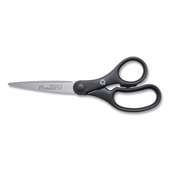 Westcott KleenEarth Basic Plastic Handle Scissors, Pointed Tip, 7" Long, 2.8" Cut Length, Black Straight Handle