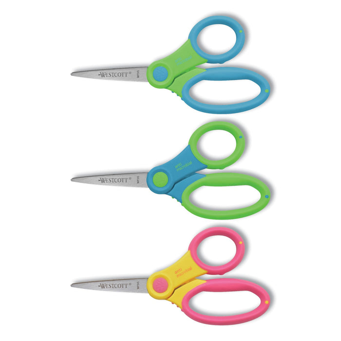 Westcott Ultra Soft Handle Scissors w/Antimicrobial Protection, Pointed Tip, 5" Long, 2" Cut Length, Randomly Assorted Straight Handle