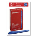 Universal Pen-Style Permanent Marker, Fine Bullet Tip, Blue, Dozen