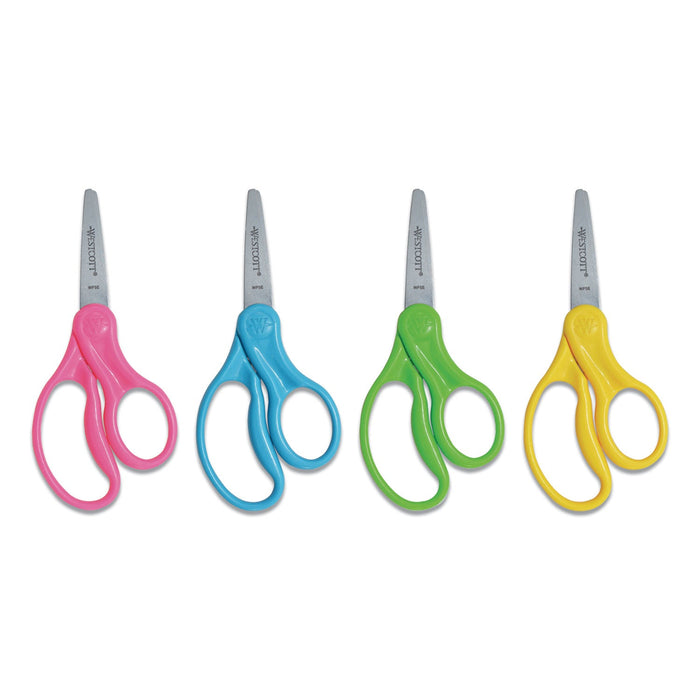 Westcott For Kids Scissors, Pointed Tip, 5" Long, 1.75" Cut Length, Randomly Assorted Straight Handles