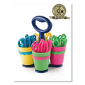 Westcott Scissor Caddy with Kids' Scissors, 5" Long, 2" Cut Length, Light Blue; Light Green; Pink; Red, Straight Handles, 24/Set