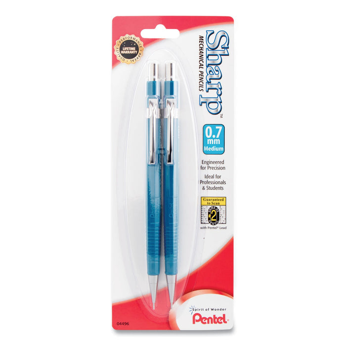 Pentel Sharp Mechanical Pencil, 0.7 mm, HB (#2.5), Black Lead, Blue Barrel, 2/Pack