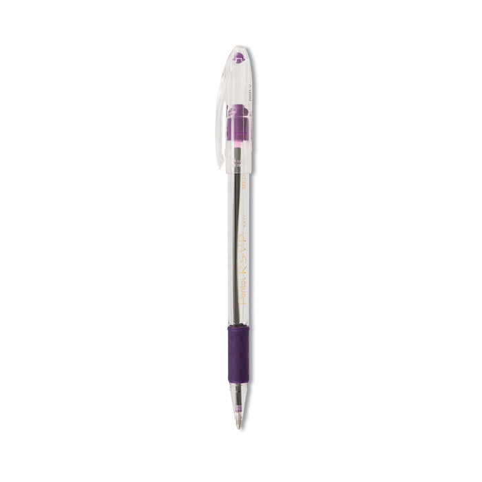Pentel R.S.V.P. Ballpoint Pen, Stick, Medium 1 mm, Violet Ink, Clear/Violet Barrel, Dozen