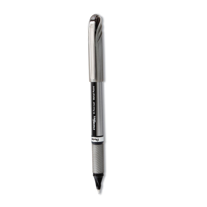 Pentel EnerGel NV Gel Pen, Stick, Medium 0.7 mm, Black Ink, Gray Barrel, Dozen