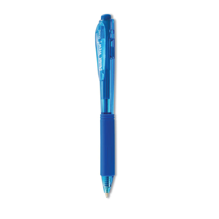 Pentel WOW! Ballpoint Pen, Retractable, Medium 1 mm, Blue Ink, Blue Barrel, Dozen