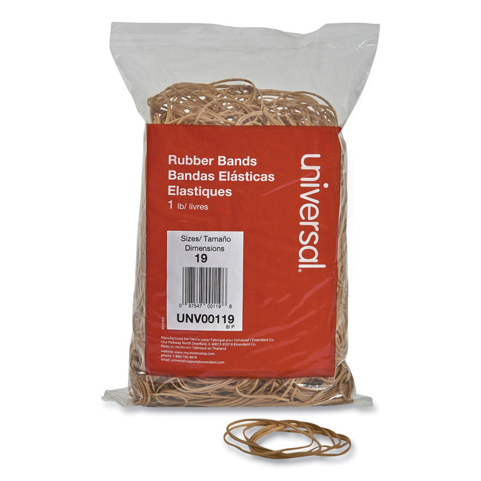 Universal Rubber Bands, Size 19, 0.04" Gauge, Beige, 1 lb Bag, 1,240/Pack