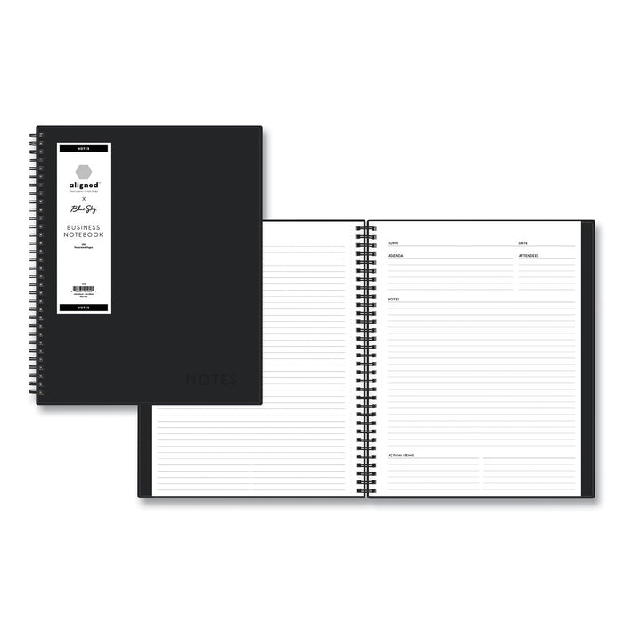 Blue Sky Aligned Business Notebook, 1 Subject, Meeting Notes Format, Narrow Rule, Black Cover, 11 x 8.5, 78 Sheets