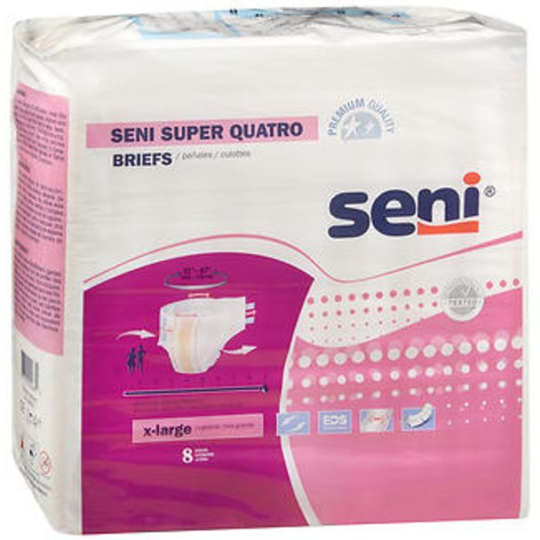 Seni Super Quatro Adult Incontinence Brief XL Heavy Absorbency Breathable / Overnight, S-XL08-BQ1, Severe by Pasteur Pharmacy