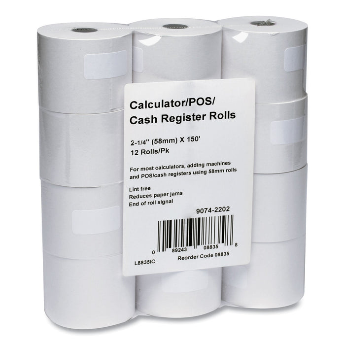 Iconex Impact Bond Paper Rolls, 2.25" x 150 ft, White, 12/Pack