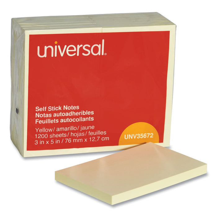 Universal Self-Stick Note Pads, 3" x 5", Yellow, 100 Sheets/Pad, 12 Pads/Pack