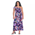 24Seven Comfort Apparel Purple Floral One-Shoulder Ruched Mermaid Maxi Dress, Size M by Vanessa Jane
