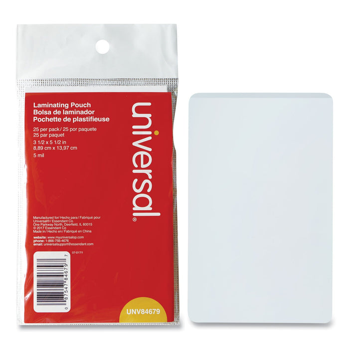 Universal Laminating Pouches, 5 mil, 5.5" x 3.5", Matte Clear, 25/Pack