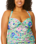 Salt + Cove Trendy Plus Size Peony Party Molded-Cup X-Back Tankini, Size 0X by Vanessa Jane