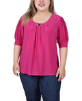 NY Collection Women S Short Sleeve Balloon Sleeve Top with Hardware by Vanessa Jane