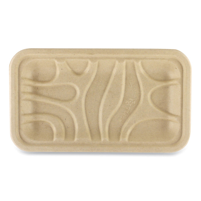 World Centric Fiber Trays, PLA Lined, PFAS Free, 1-Compartment, 8.3 x 4.9 x 0.7, Natural, Paper, 500/Carton