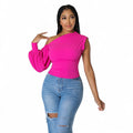 One Shoulder Puff Sleeve Top by The House of Stylez