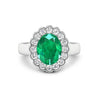 2.51 Ct Oval Green Zambian Emerald and White Diamond Prong 14k Gold Floral Halo Ring
